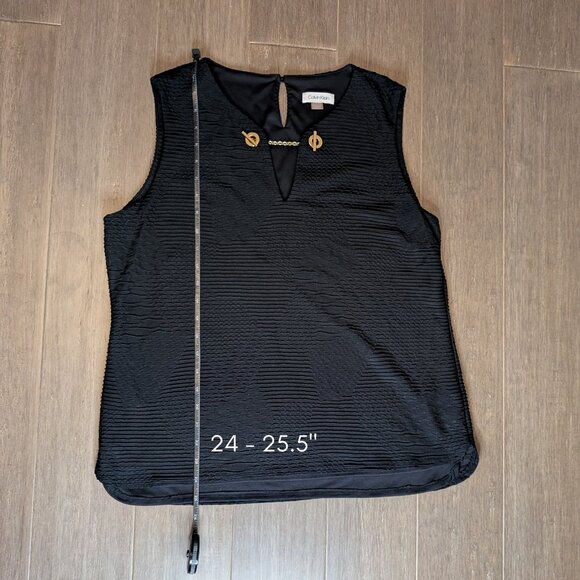 Calvin Klein, Textured Tank Blouse, Gold Chain Clasp, Black, Sz XL - Picture 6 of 9